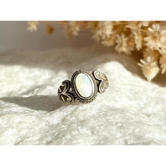 Thai Made Mother of Pearl Modernist 925 Sterling Silver Vintage Ring - sz 6.25 - Picture 9 of 12